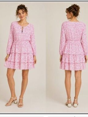 Target x Roller Rabbit Pink & White Tiered Long Sleeve Dress XL